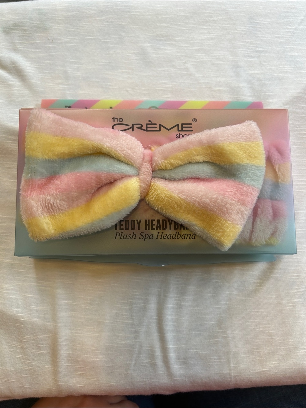 The Crème Shop Plush Teddy Spa Headband • Pastel Rainbow • NWT